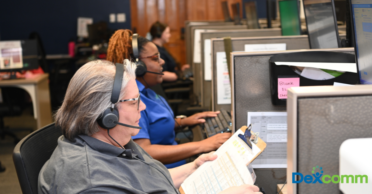 CSRs Handling Customer Call Professionally with the Dexcomm Logo