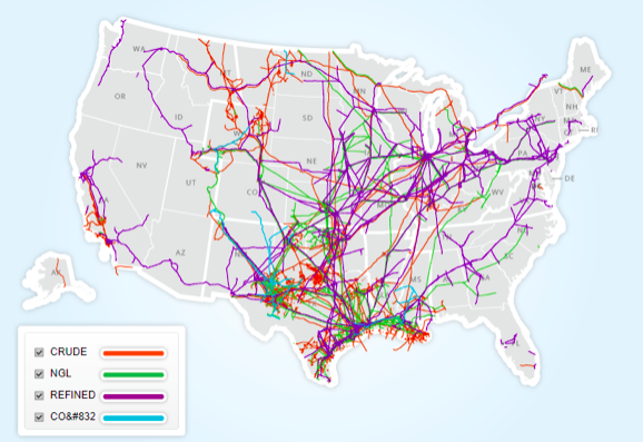 US Liquids Pipelines, Source: American Energy Mapping (AEM)