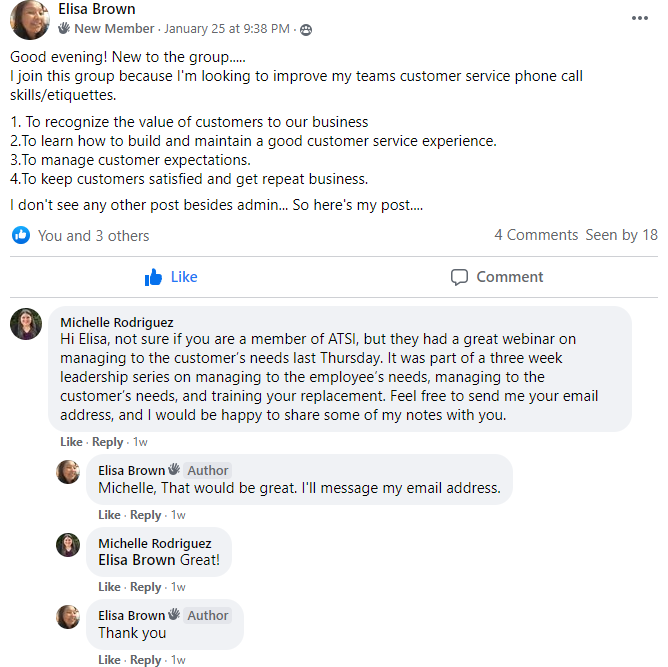 example of customer service fb group post